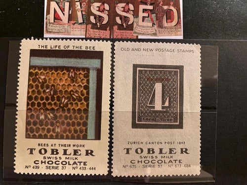 2 st reklam brevmärke .Nr 21 Tobler milk chokolate