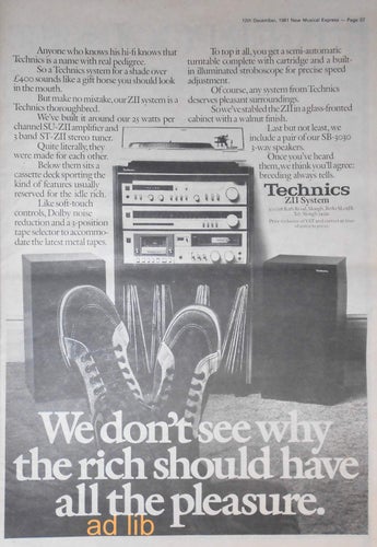 TECHNICS ZII SYSTEM, HI-FI, STOR TIDNINGSANNONS 1981