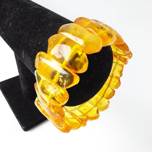Gult Östersjöbärnsten Platt Armband Ädelsten brett stort elastiskt armband för kvinnor