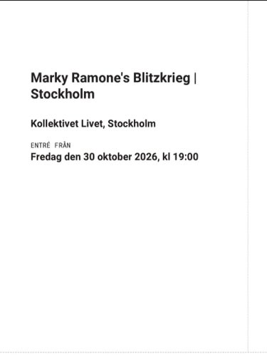 1 biljett till Marky Ramone på Kollektivet Livet i Stockholm