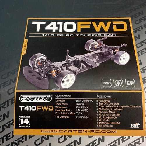 Carten T410 med 4wd och mittmotor 1/10 RC Touring Car