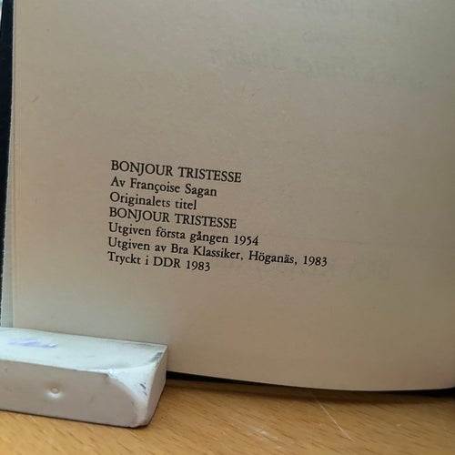 Bonjour tristesse av Françoise Sagan, bok, Very Fine plus