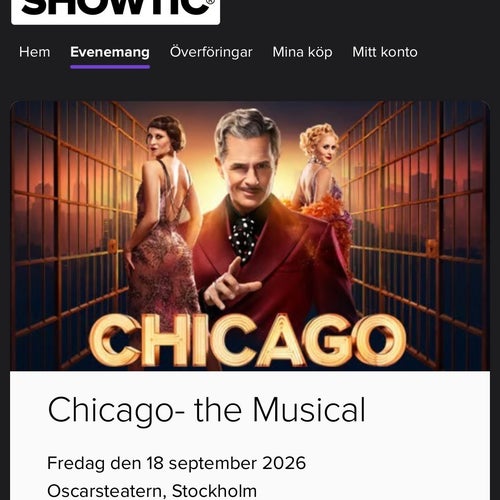 2 biljetter parkett på Chicago musical inkl mat