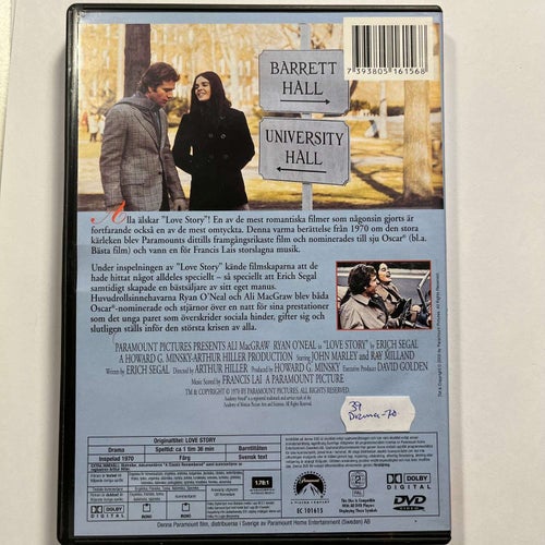 LOVE STORY. DVD DRAMA -70. SJU OSCAR NOMINERINGAR