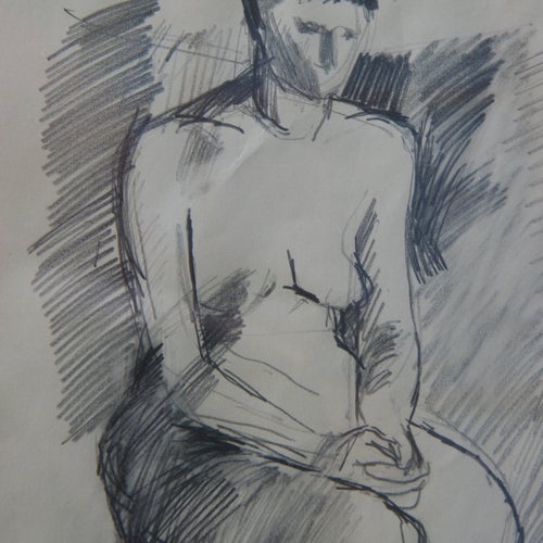 Teckning, nakenstudie, av K-G Bratt 1963, Dalslandskonstnär