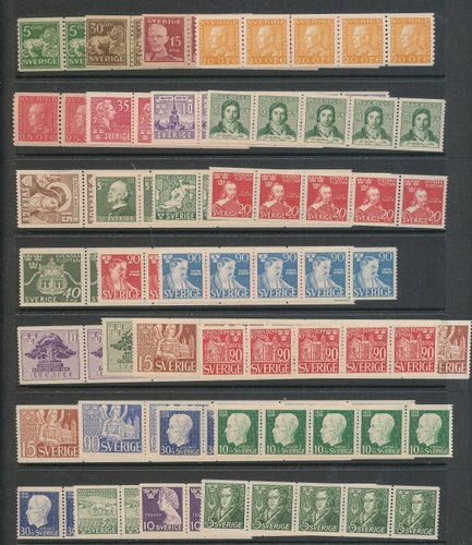 En Postfrisk samling om 46 st. XX 5 strip mellan 243 A-cx tom 500. Kv.3700.-