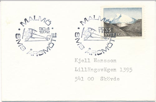 Minnespoststämpel Malmö SMS Årsmöte 1972