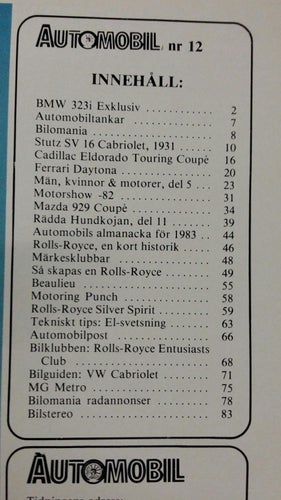 Automobil nr 12 (1982) januari 1983: Rolls-Royce Silver Spirit, BMW 323i E21