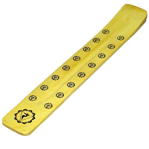 1 x Askfångare, Rökelsehållare av Mangoträ med Chakra, symbol, rökelse