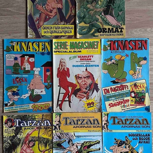 Samling av Serietidningar: Korak, Tarzans Son, Knasen, Serie-Magasinet. 8 st,