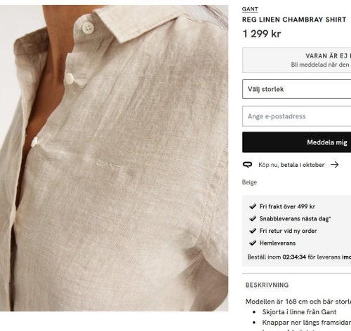 Gant REG LINEN CHAMBRAY SHIRT - storlek 38