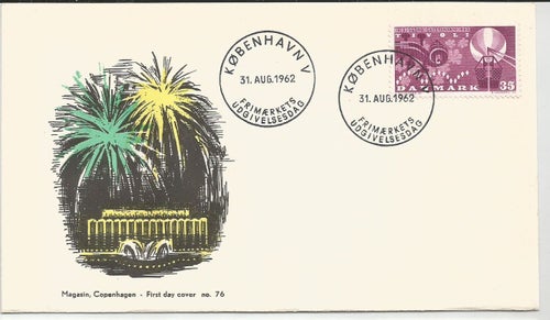 Danmark Fdc Facit 436a Vignett Magasin Copenhagen 76 Grønn