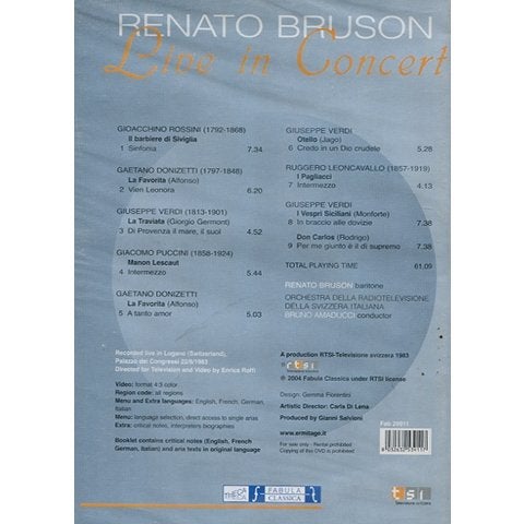 Renato Bruson -Live in Concert dvd Italian operatic baritone