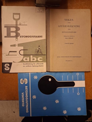 3 st äldre med information om Affärrsräkning coh betong,