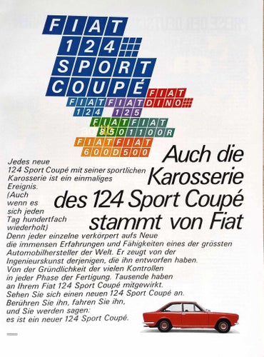 FIAT 124 SPORT COUPÉ, STOR REKLAMANNONS 1968