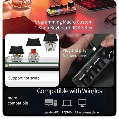Macro Mekanisk Keypad med 3 Tangenter och 1 Ratt