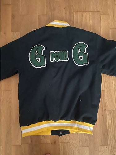Dark blue, yellow, green, white jacket