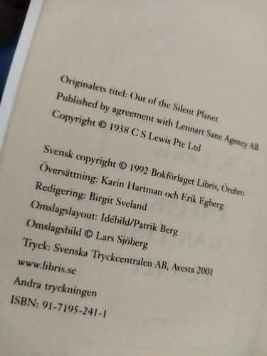Utflykt från tyst planet C. S. Lewis. Bok. Good plus