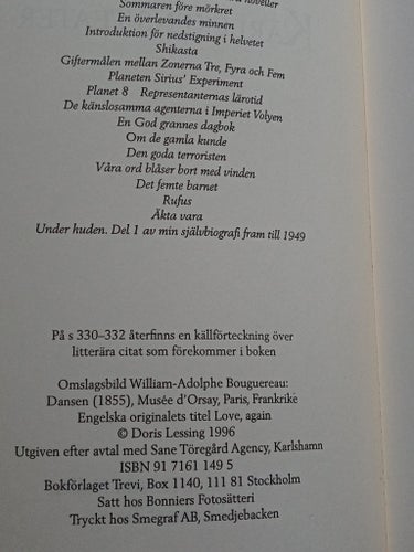 Roman av Doris Lessing KÄRLEKENS TEATER ("Love, Again") inbunden första upplagan