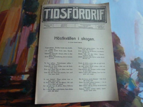 TIDSFÖRDRIF, 1914, HÖSTKVÄLLEN I SKOGEN, TIDNING