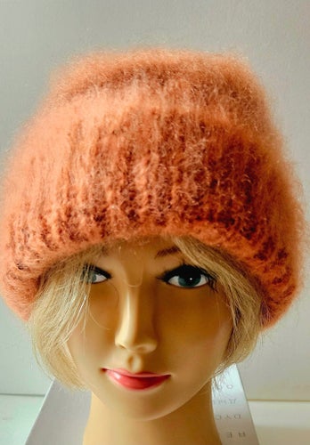 Orange/brun mohair mössa