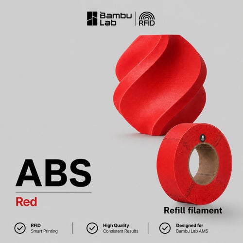 Bambu Lab ABS Filament Red, 1.75mm 1kg, REFILL