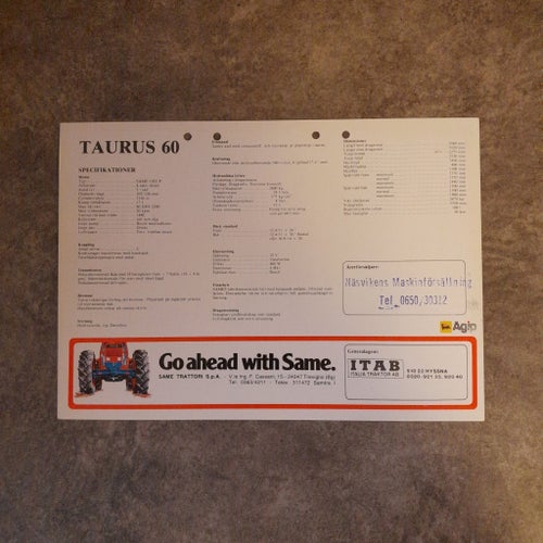 Broschyr SAME Traktor TAURUS 60