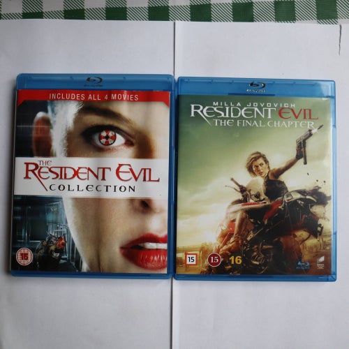 THE RESIDENT EVIL 1 - 4 (FUKTSKADAT OMSLAG) & RESIDENT EVIL - THE FINAL CHAPTER