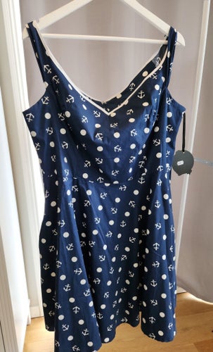 Blå/Vit Prickig/Ankare Hell Bunny Rockabilly St 3xl