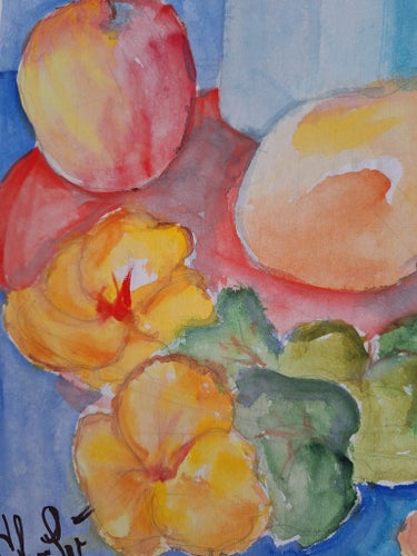 Sweet Still Life Watercolor by Christina Svensson Copyright Frukt och kanna
