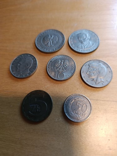 Samling av sju polska mynt
