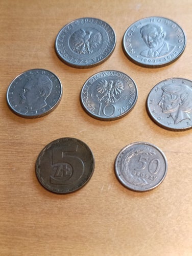 Samling av sju polska mynt
