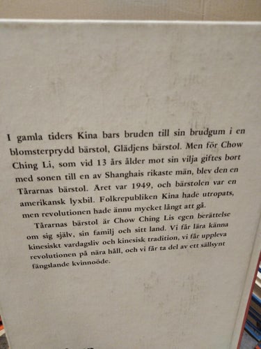 Tårarnas bärstol - Chow Chingli. bok, inbunden. Very Good plus