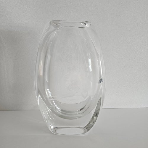 Osignerad Kristallvas med Etsat Motiv Kvinna Konstglas Vintage 18,5 cm