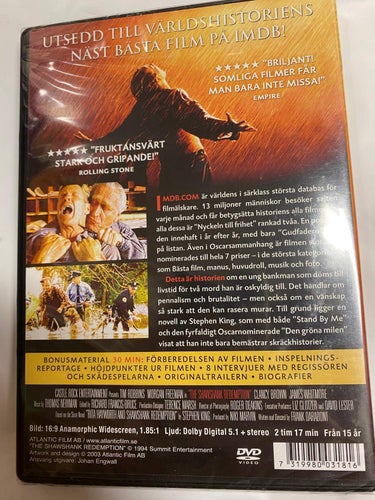 DVD Nyckeln Till Frihet Collectors Edition The Shawshank Redemption INPLASTAD
