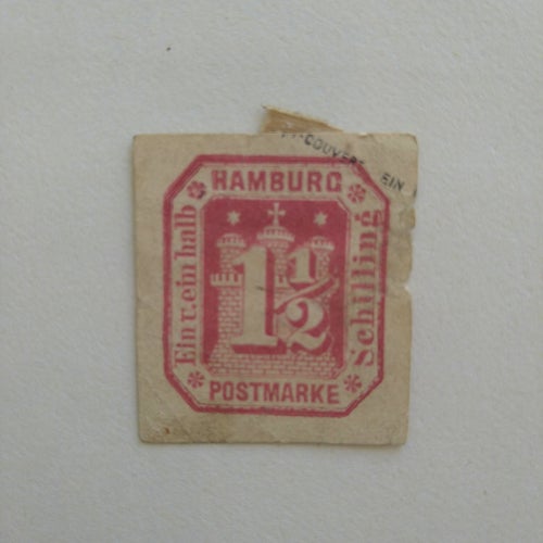 Hamburg 1 1/2 schilling postmarke oanvänt 1866