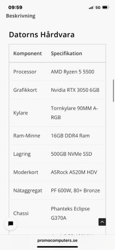 Stationär dator AMD Ryzen 5 5500 RTX 3050