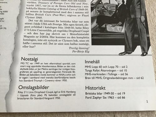 MOTORHISTORISKT MAGASIN NR 5 2007 BRITTISKA BILAR 1949-50,AUSTIN,LAGONDA,JAGUAR