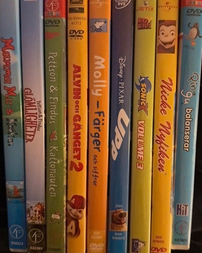 DVD-filmer: Mamma Mu & Kråkan, Pettson & Findus, Alvin och Gänget 2, Molly,