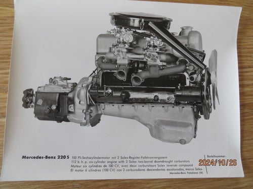 Mercedes äkta Pressbild på W180 - 220S "Pontonkaross", Motor