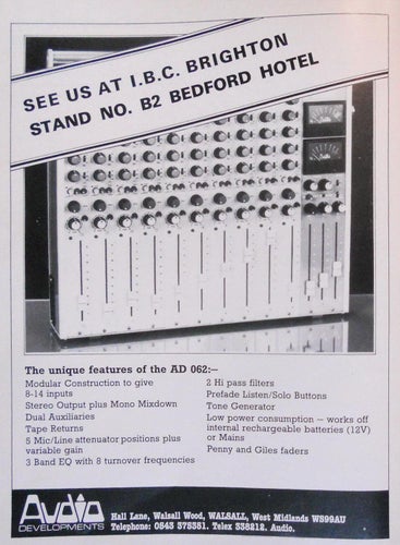 AUDIO DEVELOPMENTS - AD 062 MIXER, REKLAMANNONS AD 1982