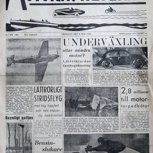 Motornyheterna 1938-18 VW Volkswagen Typ 1..Trim Båt Varv