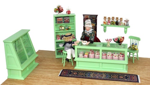 Butikshylla Dockhus miniatyrer skala 1:12 Dockskåp miniatyr Godisaffär