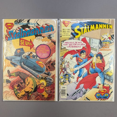 Stålmannen 1981 Nr 8 (Semic) (FR), 1988 Nr 3 (Satellitförlaget) (GD)