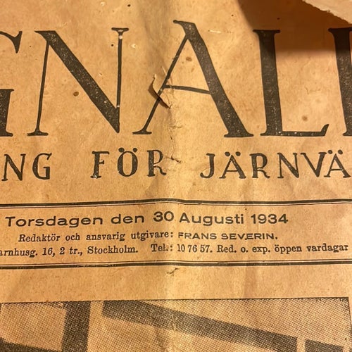 Tidningen Signal Tidning för Järnvägsmän från 1934