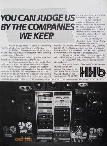 HHB HIRE AND SALES AUDIO, REKLAMANNONS AD 1982