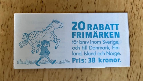 20 Rabattfrimärken postfriskt med gummering Astrid Lindgren motiv.