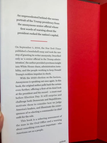 A WARNING by Anonymous a senior Trump administration official 2019