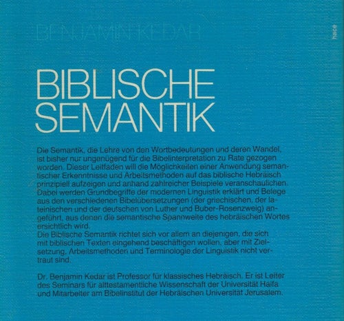 Kedar, Benjamin: Biblische Semantik. Eine Einführung.