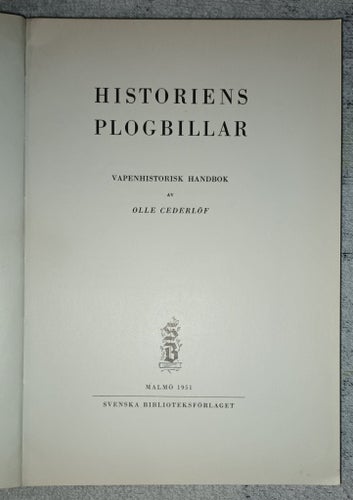VAPENHISTORISK HANDBOK av OLLE CEDERLÖF, 1951